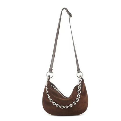 Vintage Genuine Leather Suede Half Moon Tote Bag with Double Strap for Phone - Vennus