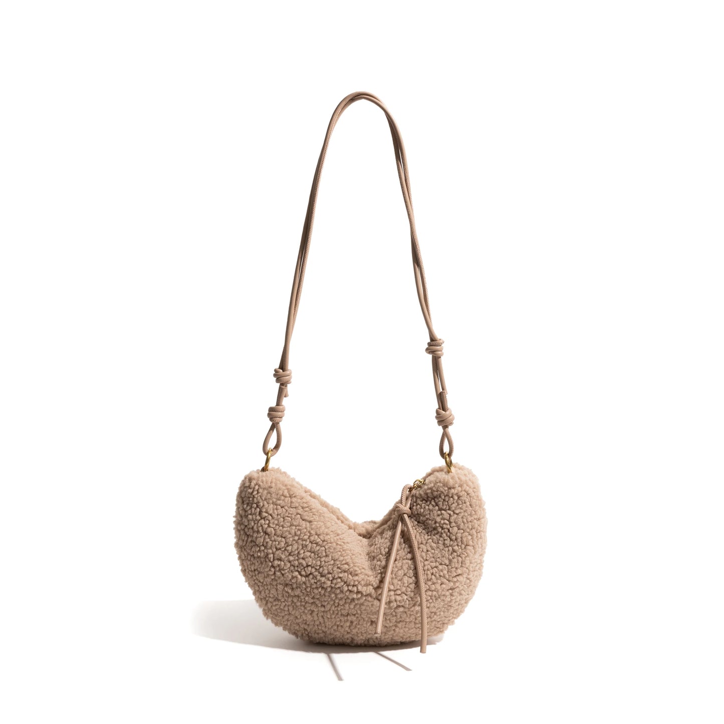 Lamb Fabric Half Moon Shoulder Phone Purse Knot Strap Stylish - Vennus