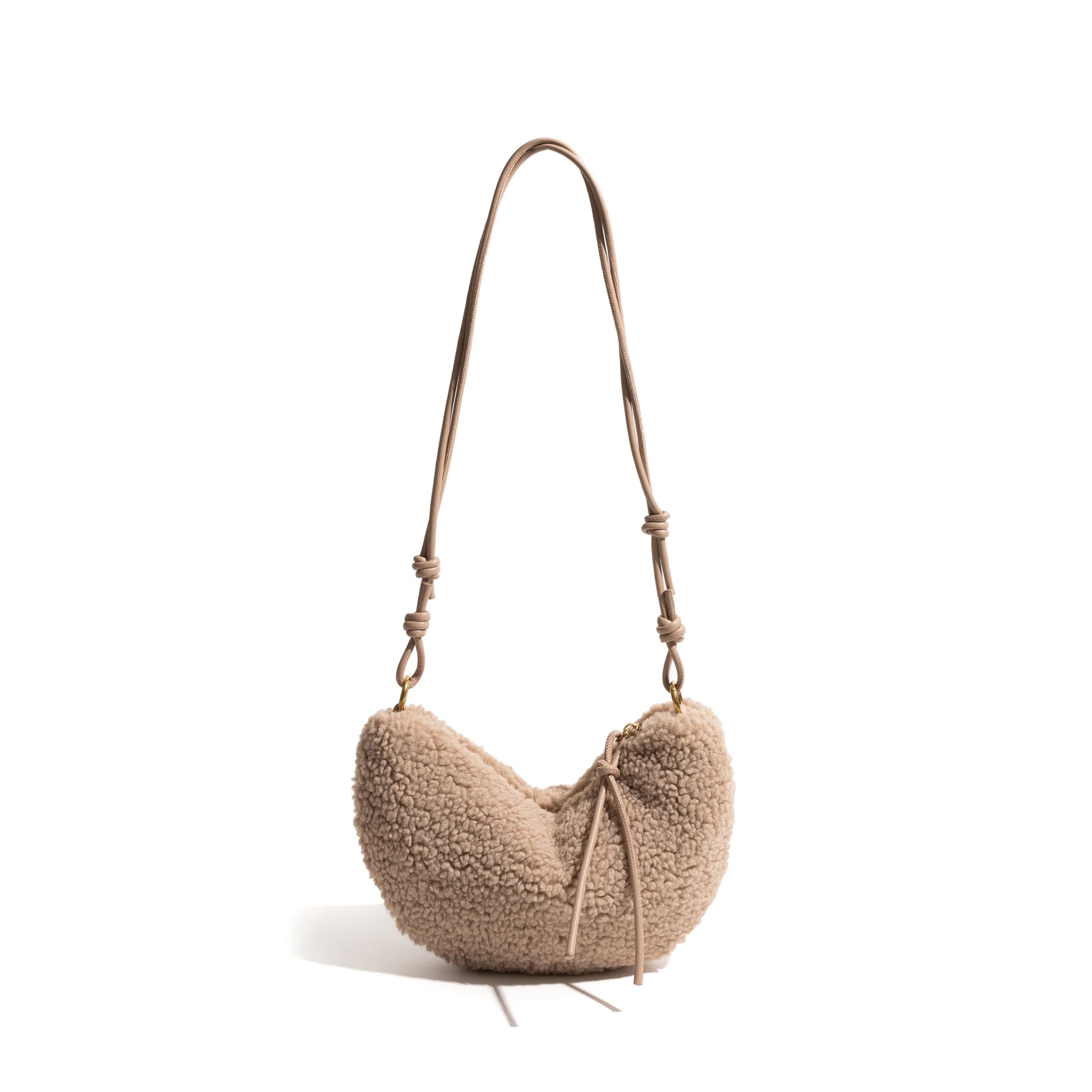 Lamb Fabric Half Moon Shoulder Phone Purse Knot Strap Stylish - Vennus