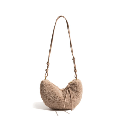 Lamb Fabric Half Moon Shoulder Phone Purse Knot Strap Stylish - Vennus