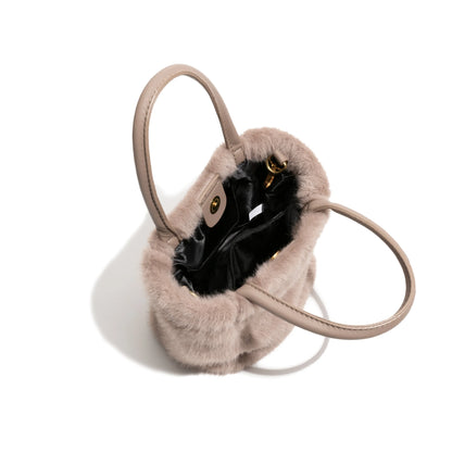 Plush Fluffy Tote Handbag Faux Purse Leather Handle Stylish Crossbody - Vennus