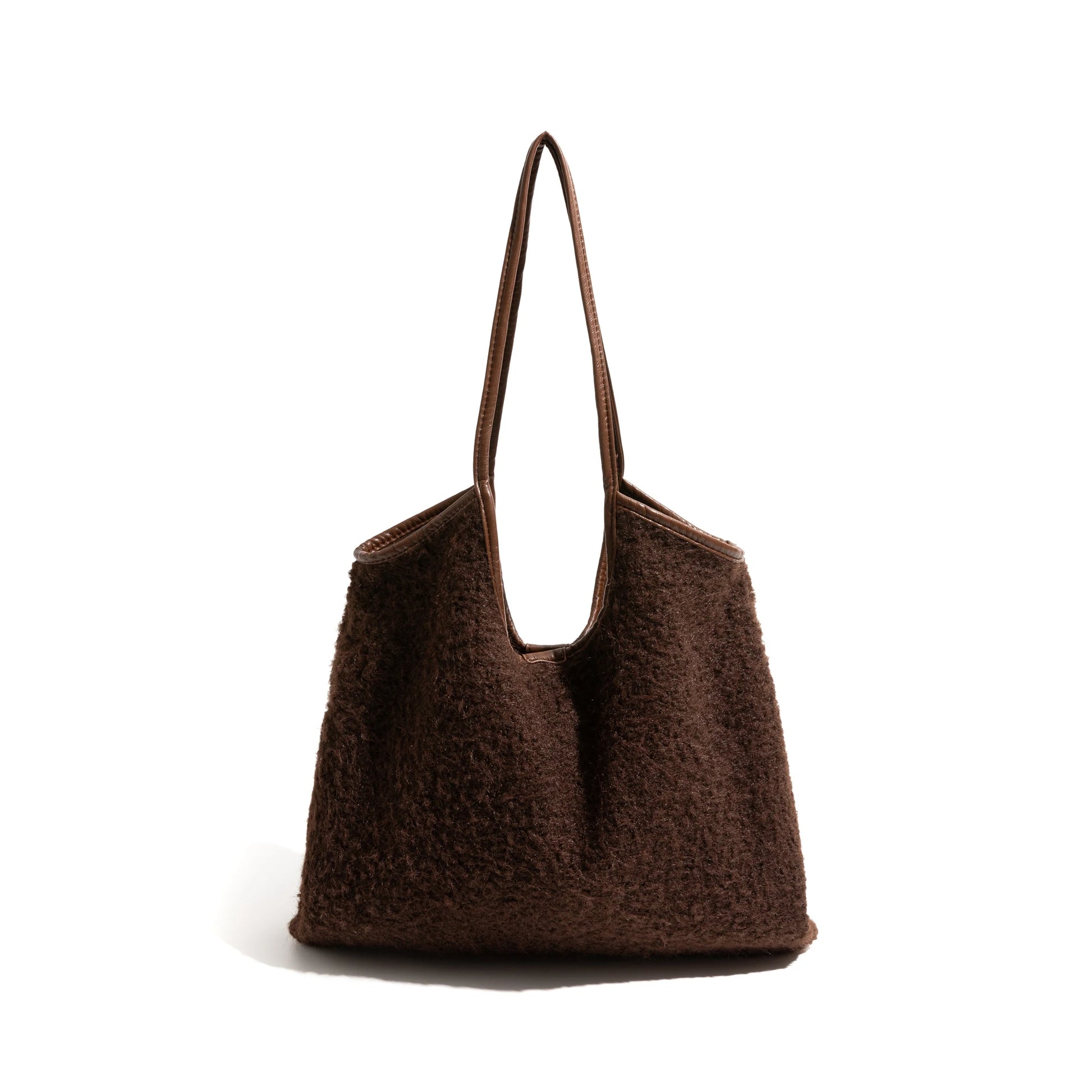 Lamb Wool Fabric Tote Handbag Simple Casual Shoulder Bag Fashion Square Shopping Large Purse - Vennus