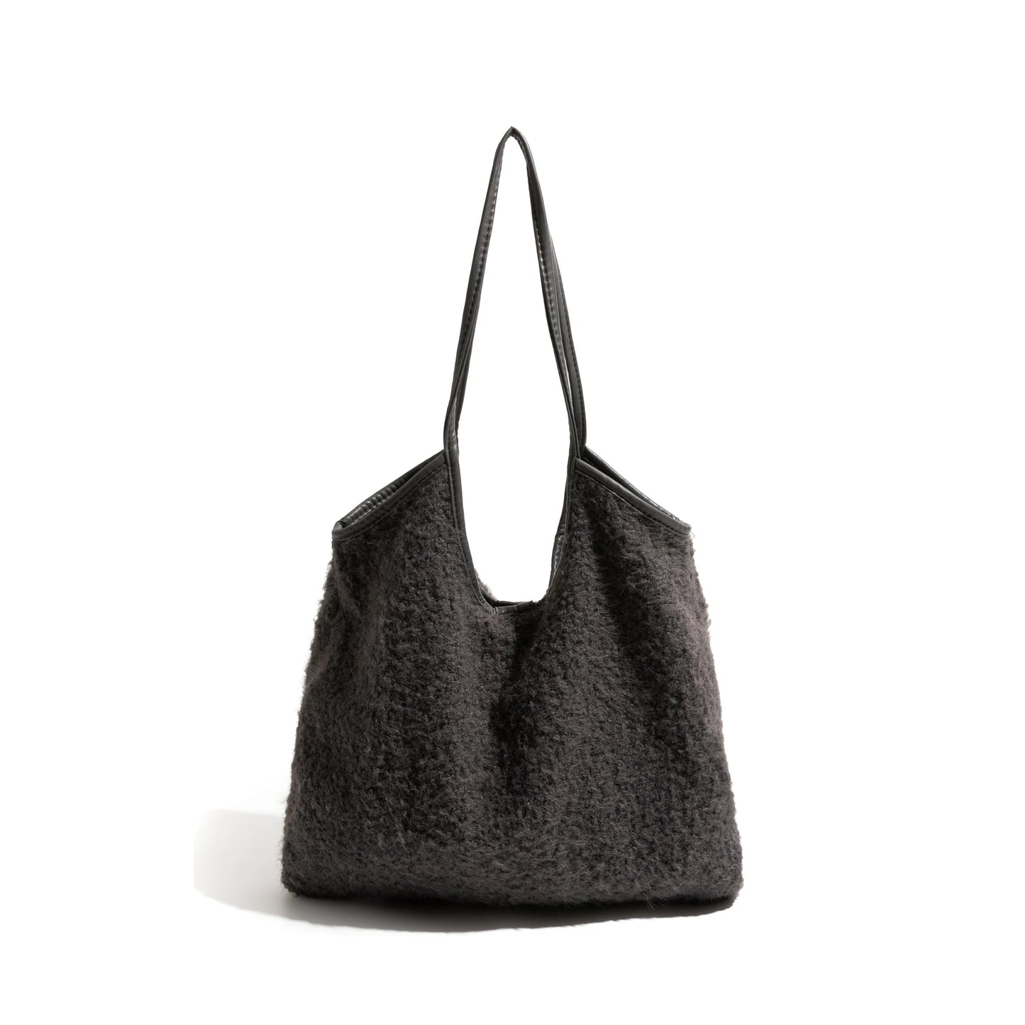 Lamb Wool Fabric Tote Handbag Simple Casual Shoulder Bag Fashion Square Shopping Large Purse - Vennus
