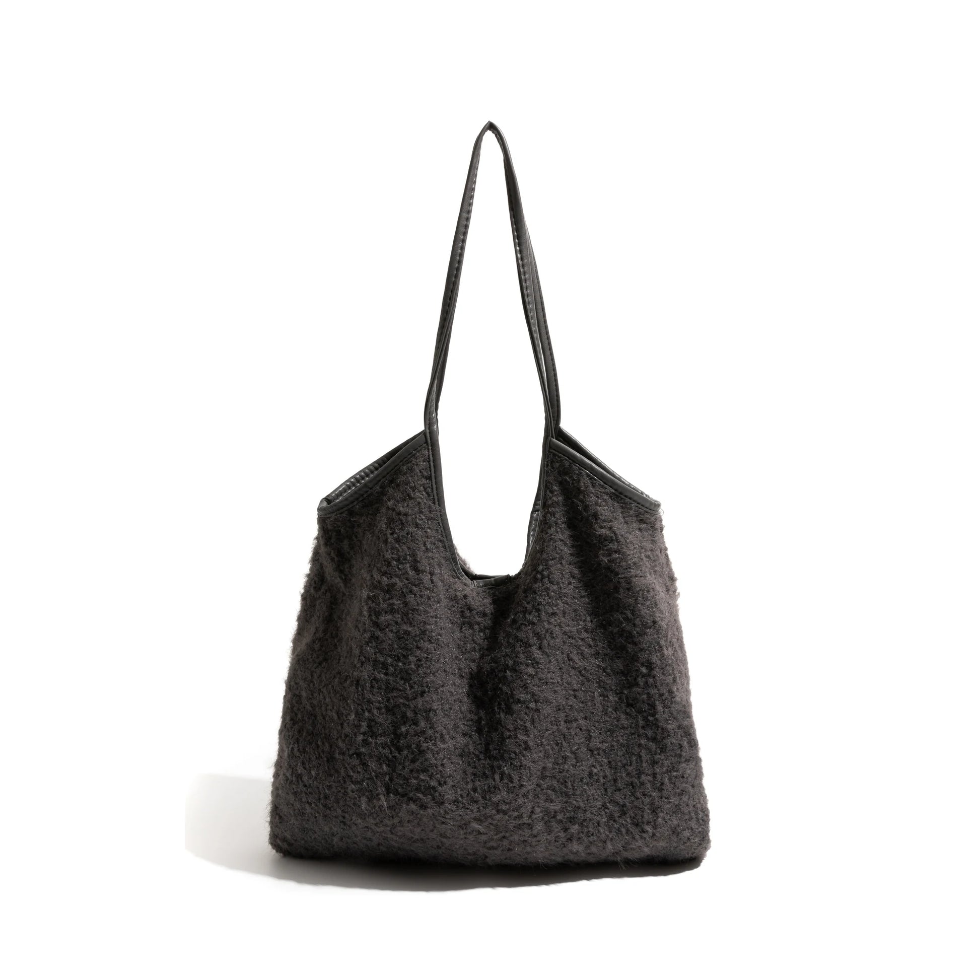 Lamb Wool Fabric Tote Handbag Simple Casual Shoulder Bag Fashion Square Shopping Large Purse - Vennus