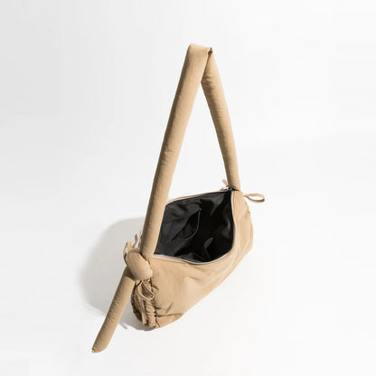 Tassel Puffer Messenger Solid Knoted Handle Cotton Sling Crossbody Purse Simple Elegant Girl's Hobo Pack - Vennus