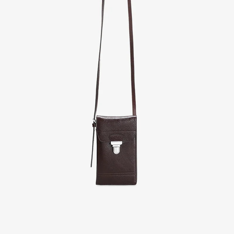 Vintage Genuine Leather Phone Bag  Luxury Women's Shoulder Purse with Delicate Hardware Stylish Crossbody Small Bag - Vennus
