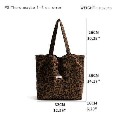 Vintage Leopard Pattern Canvas Tote Bag Shoulder Large Handbag - Vennus