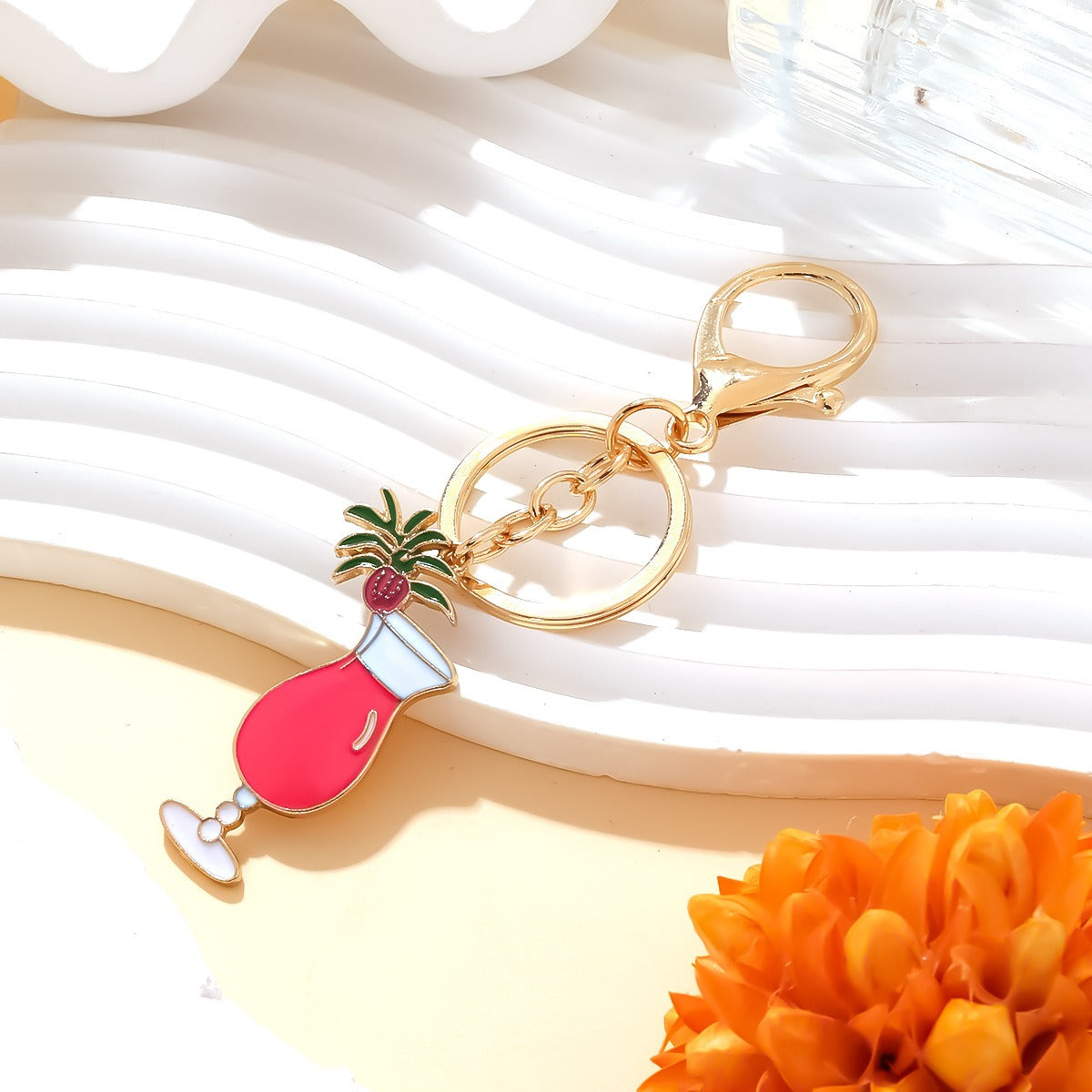 Cocktail Glass Pendant Keychain Bag Charm
